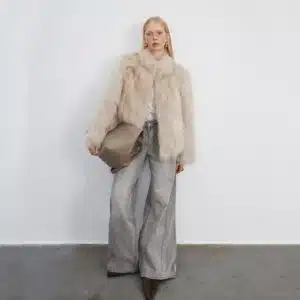Women’s Fox Fur Stand Collar Short Coat - product detail image 3 by TRANSION