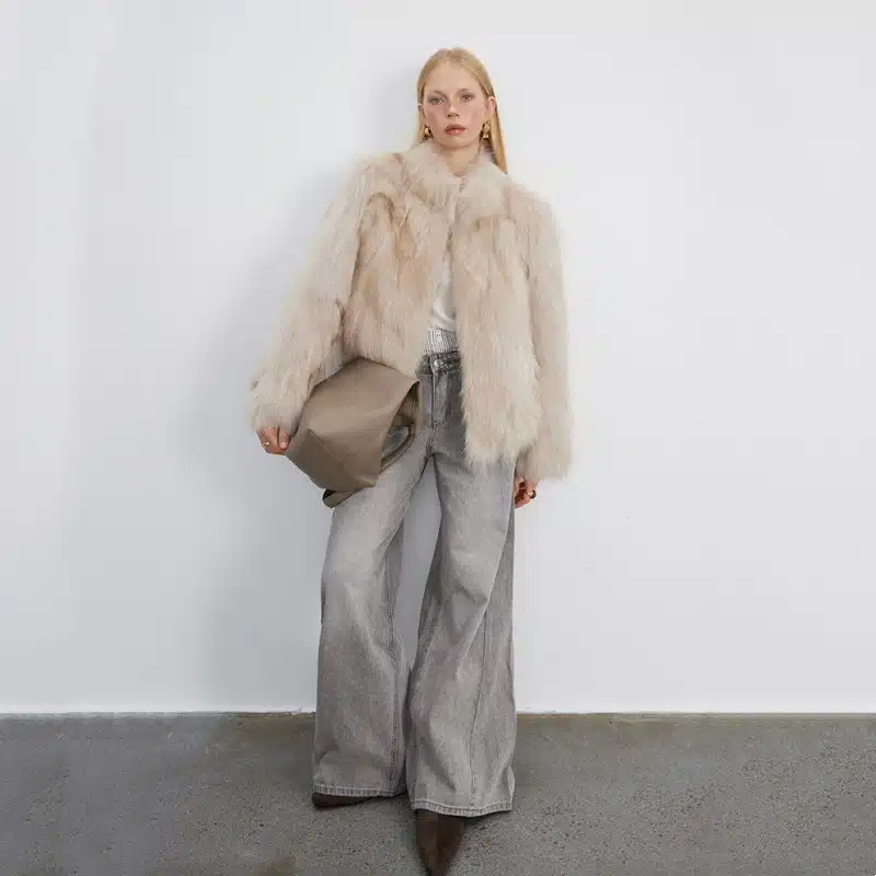 Women’s Fox Fur Stand Collar Short Coat - product detail image 3 by TRANSION