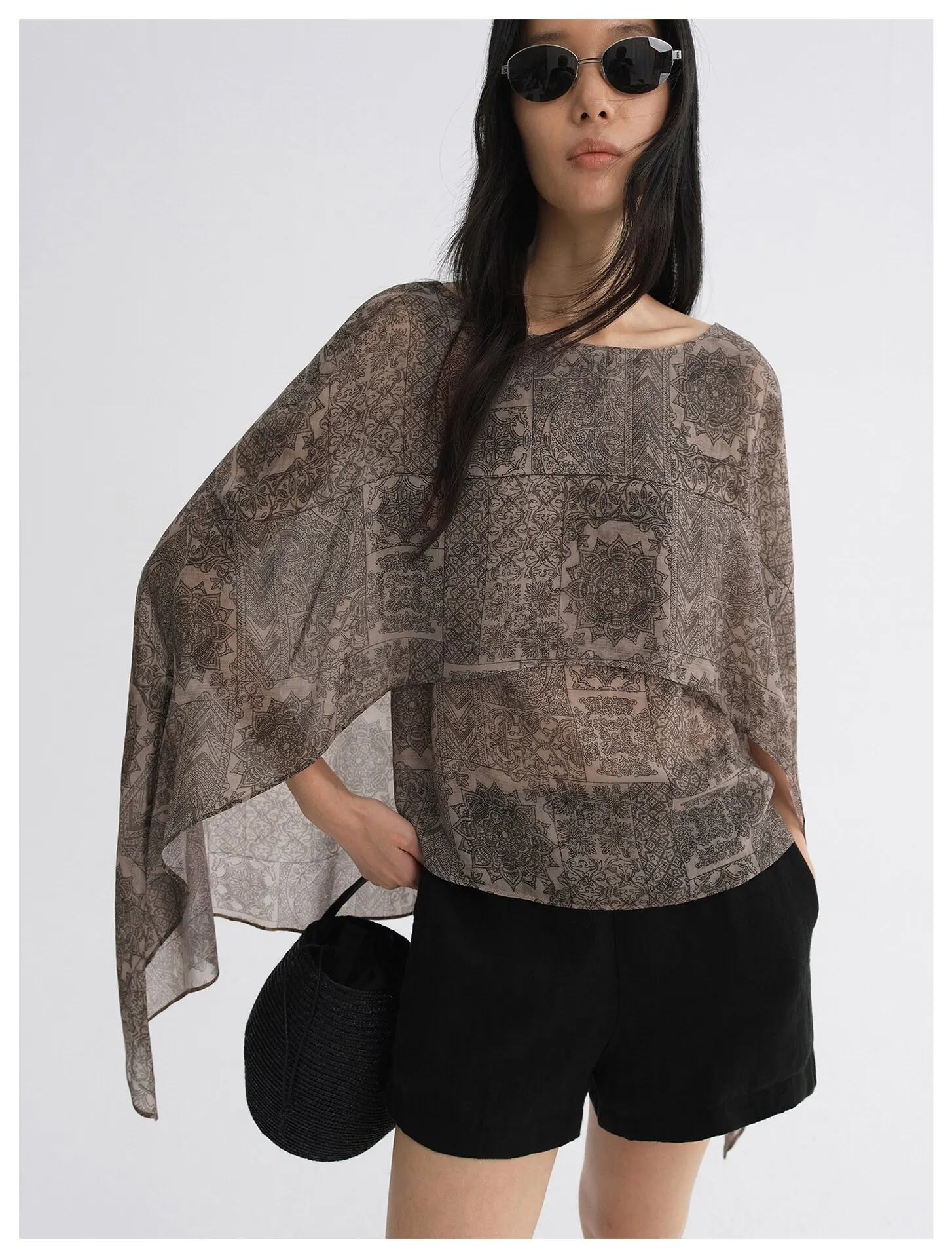 Women's Cupro Draped Crew Neck Top – Lightweight Long Sleeve Shirt - Image 5