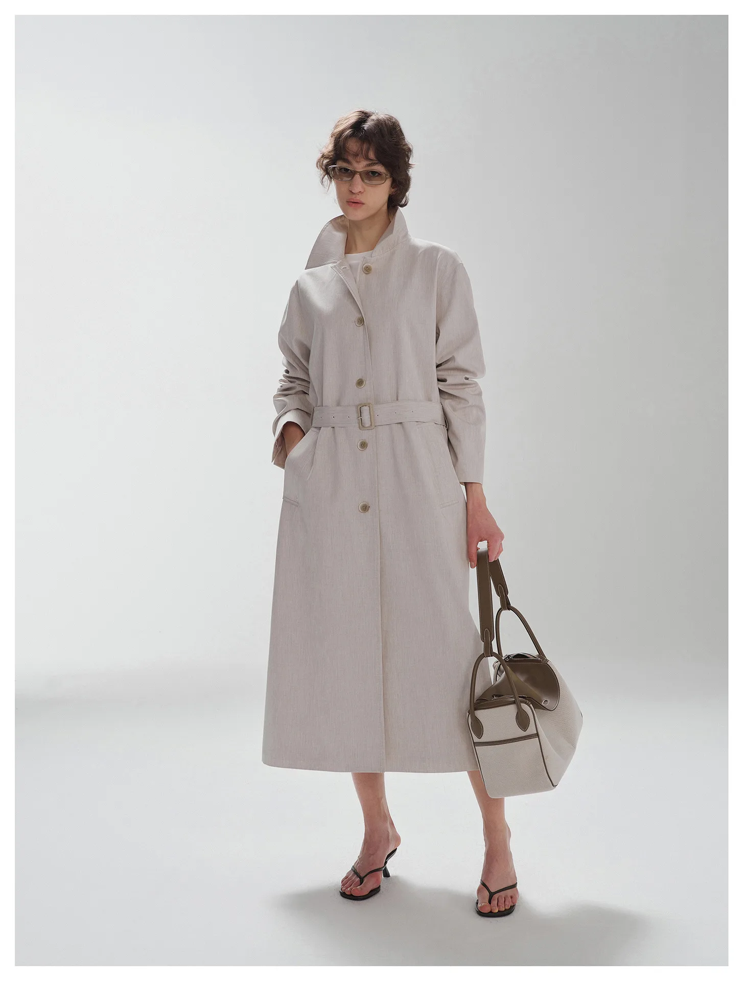 Women’s Belted Trench Coat, Loose Fit Lapel Collar Long Jacket for Fall & Winter