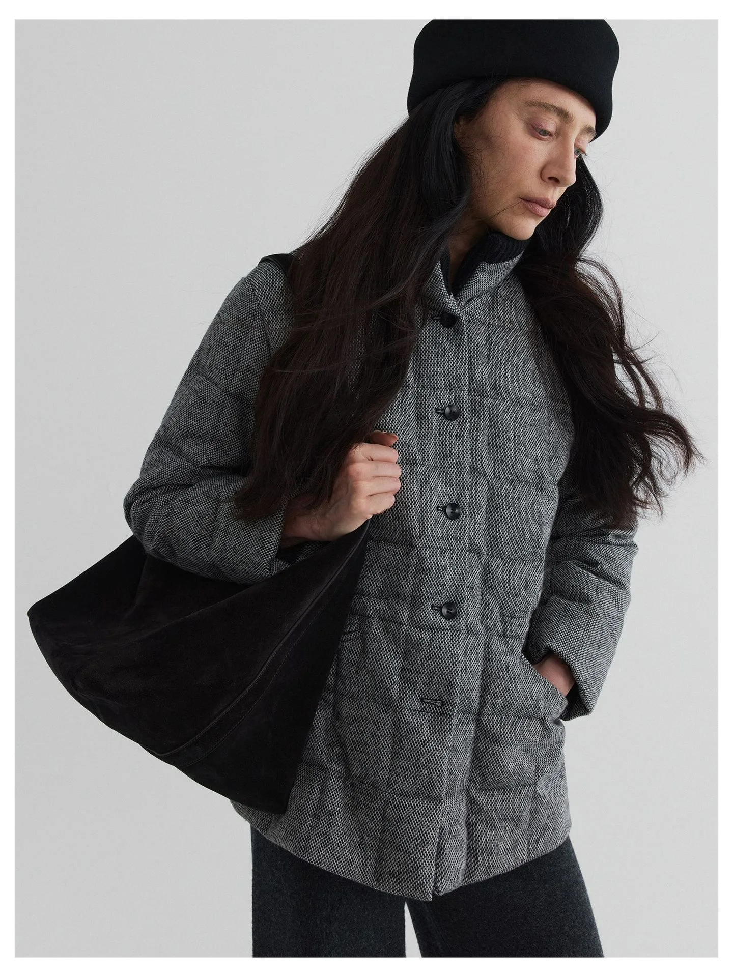 Women’s Color Block Wool Knit Collar 95% White Duck Down Puffer Jacket – Warm Winter Outerwear - Image 2