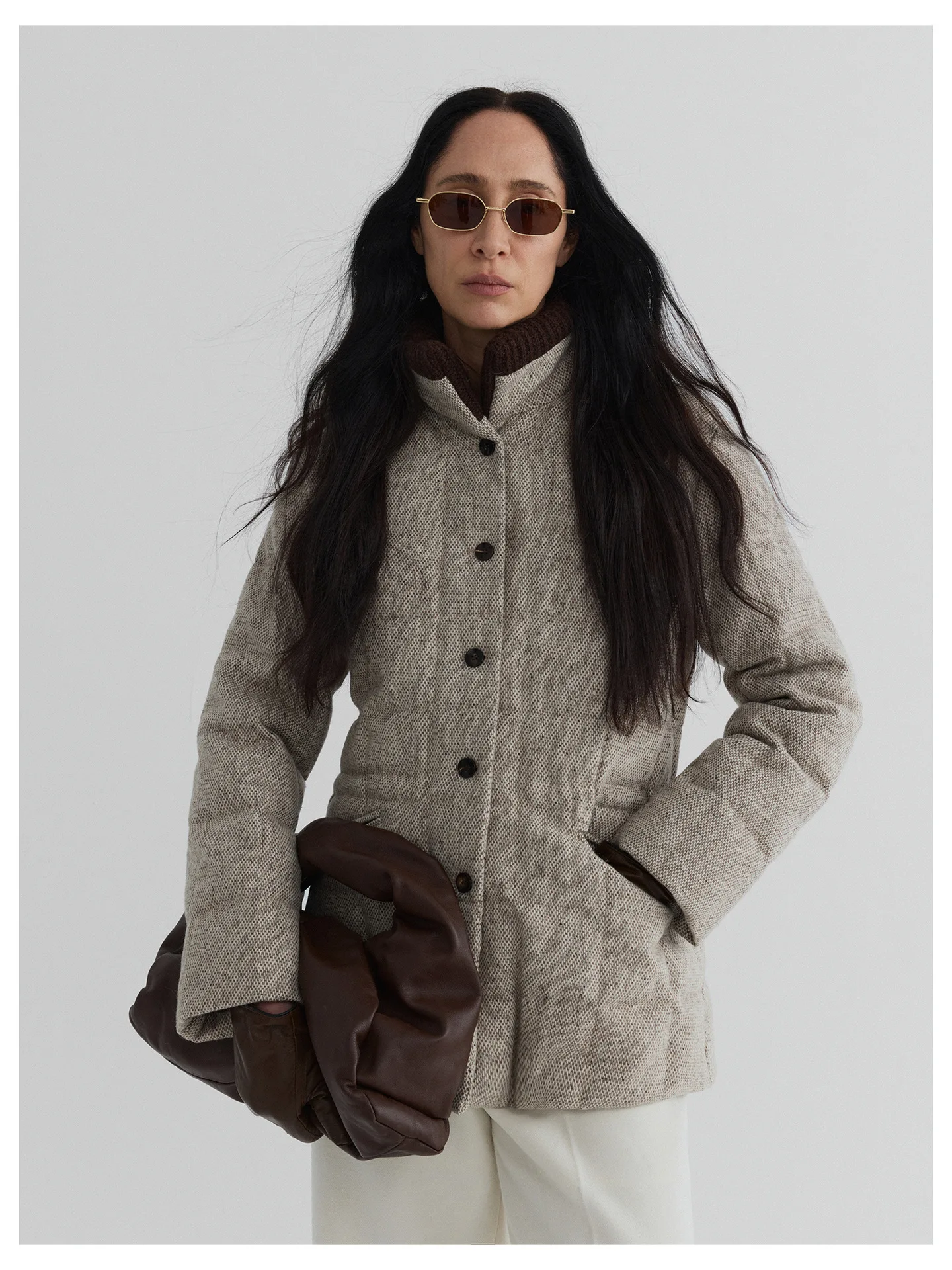 Women’s Color Block Wool Knit Collar 95% White Duck Down Puffer Jacket – Warm Winter Outerwear