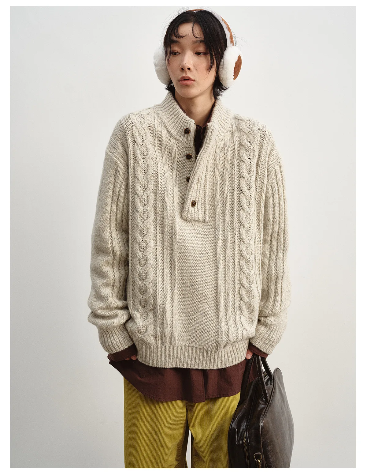 Women's Vintage Wool Blend Half Zip Sweater, Crew Neck Pullover Knit Top, Long Sleeve Casual Knitwear