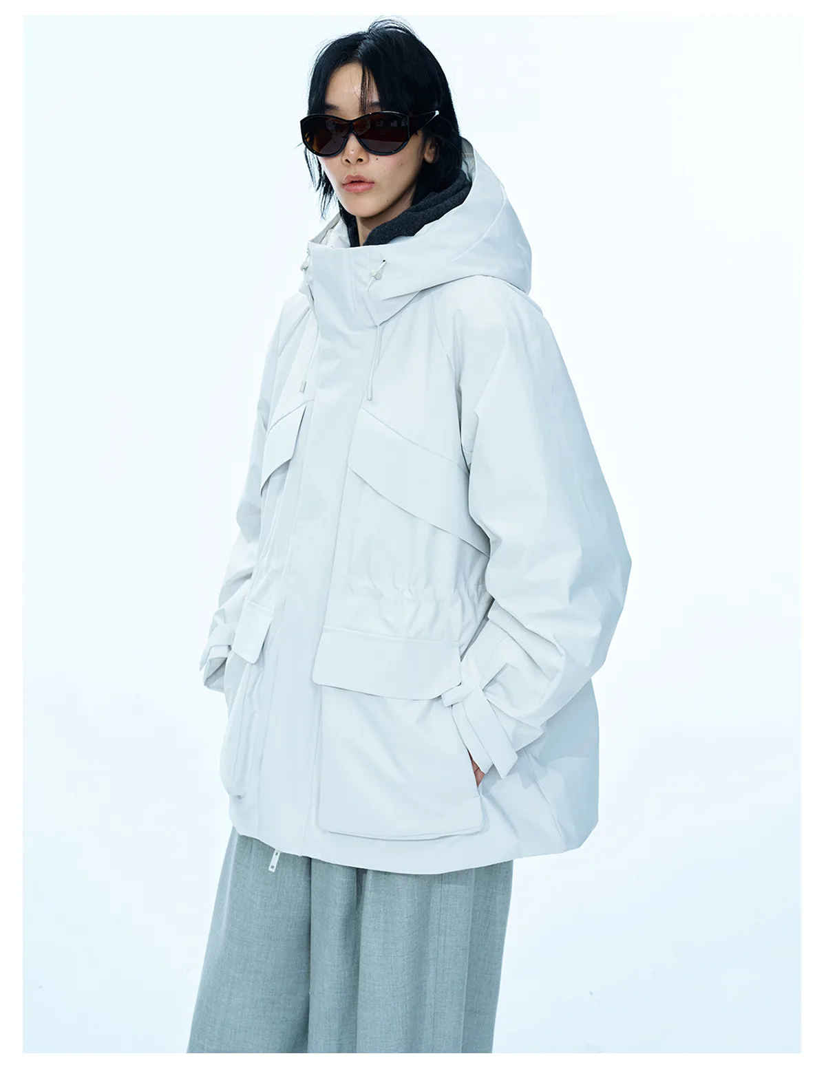 Women's 90% White Duck Down Jacket Windproof Drawstring Waist Puffer Coat - Image 4