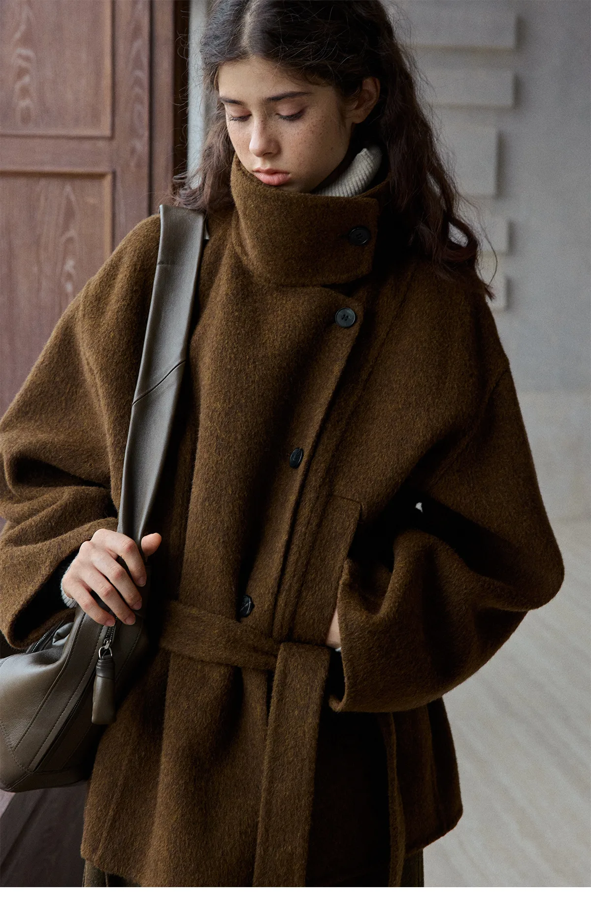 Women’s Alpaca Wool Stand Collar Short Double-Faced Wool Coat - Image 5