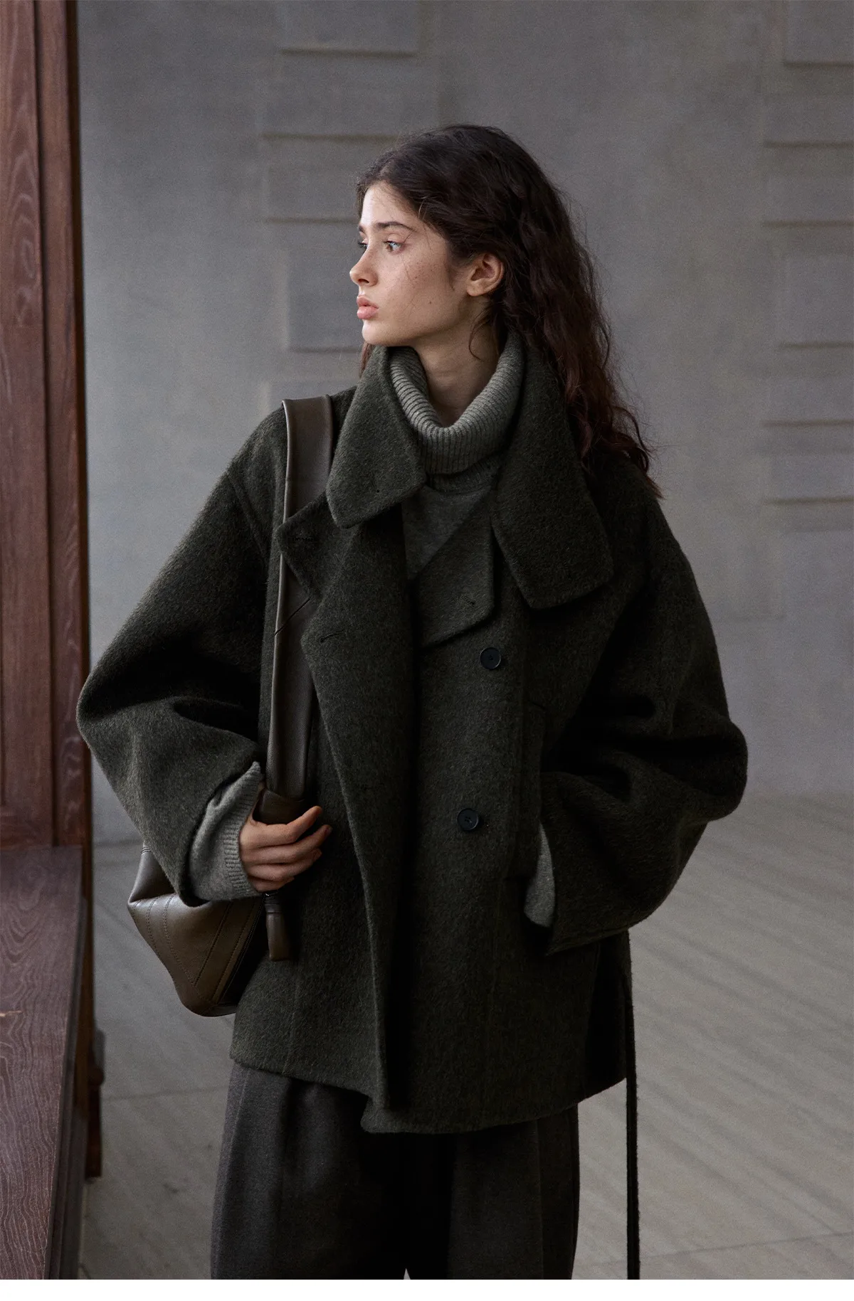 Women’s Alpaca Wool Stand Collar Short Double-Faced Wool Coat - Image 3