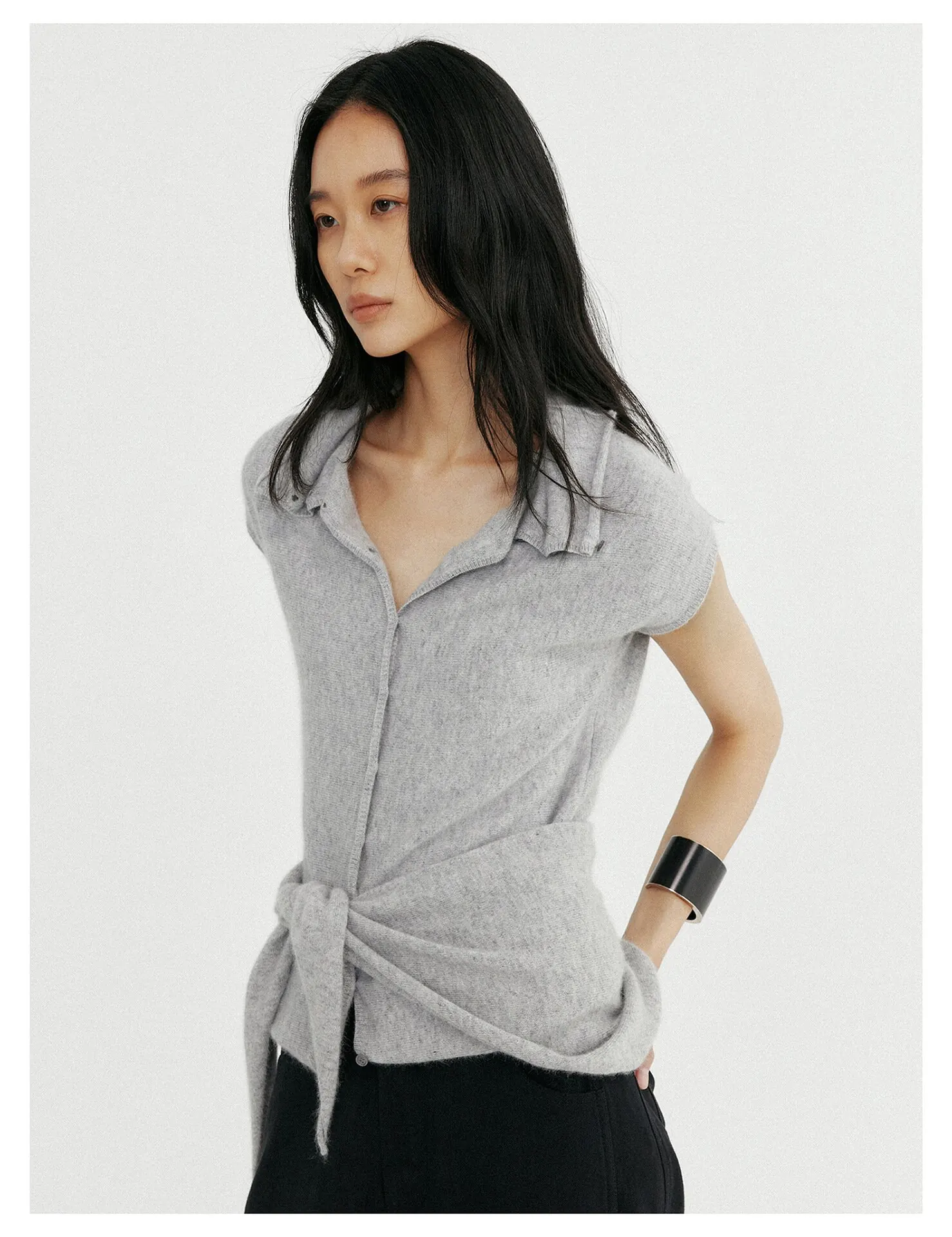 Women's Wool Knit Cardigan – Stand Collar Single-Breasted Sweater - Image 2