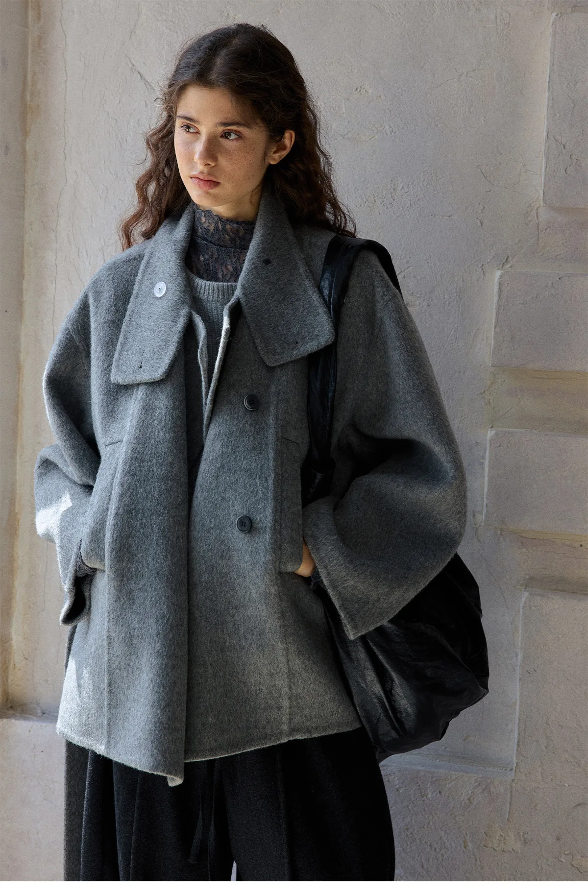 Women’s Alpaca Wool Stand Collar Short Double-Faced Wool Coat