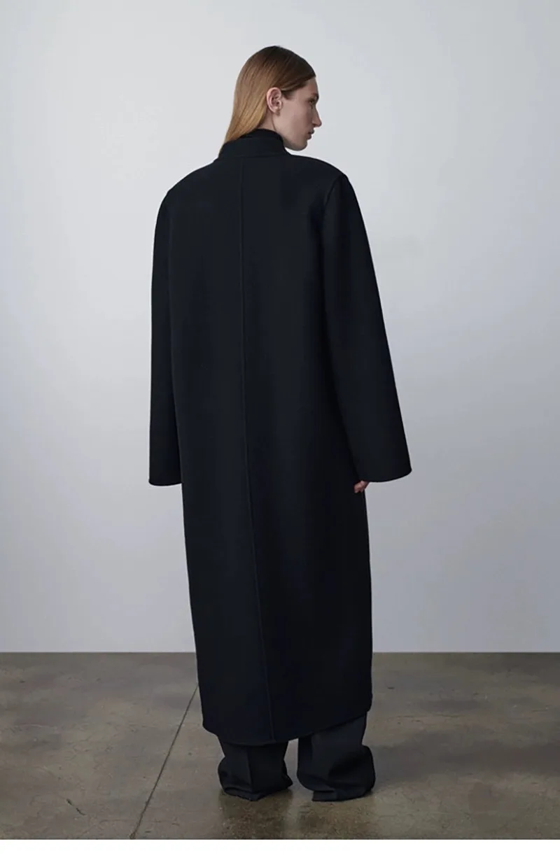 Women’s Cashmere Wool Double-Faced V-Neck Coat with Hidden Button Closure - Image 6