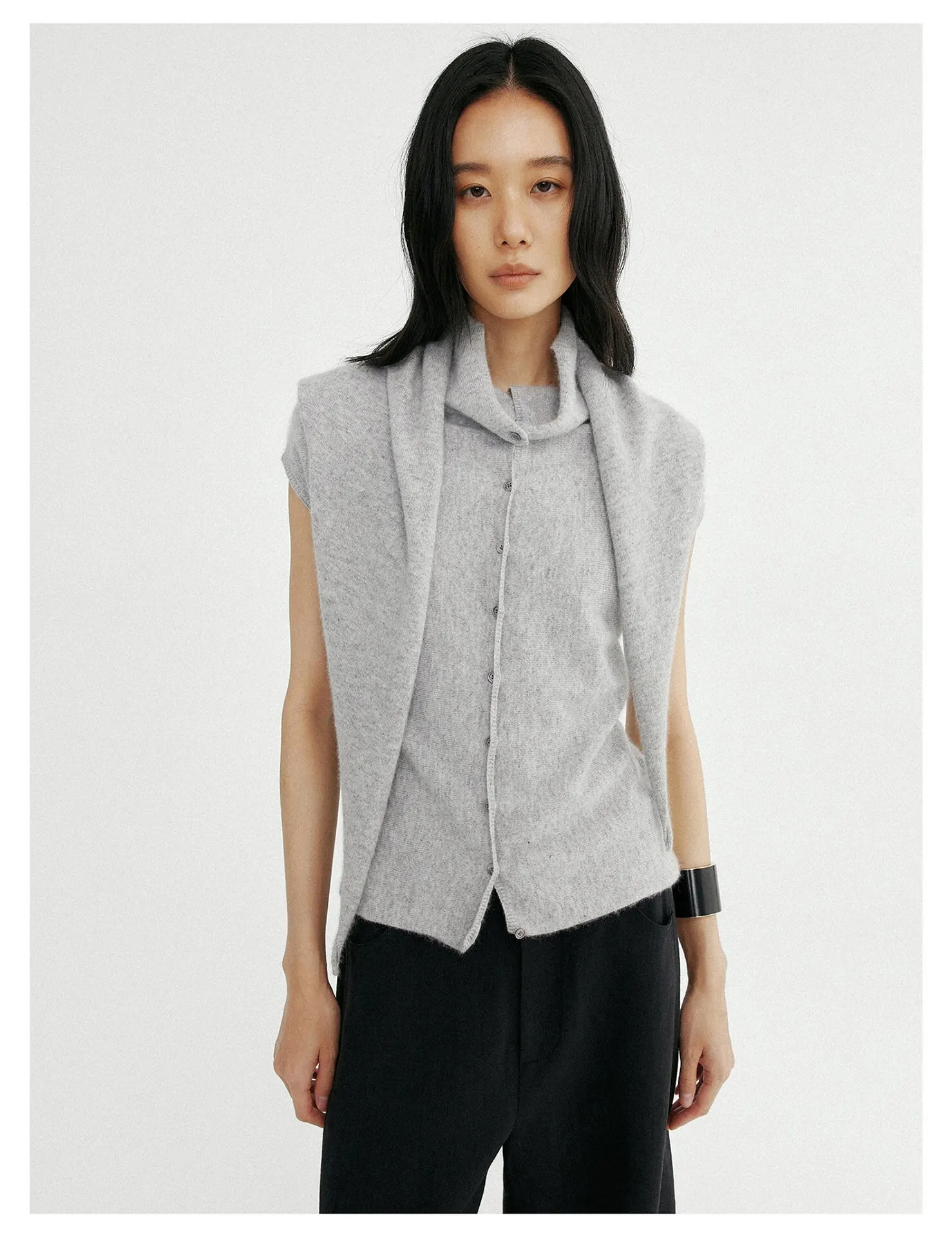 Women's Wool Knit Cardigan – Stand Collar Single-Breasted Sweater - Image 3