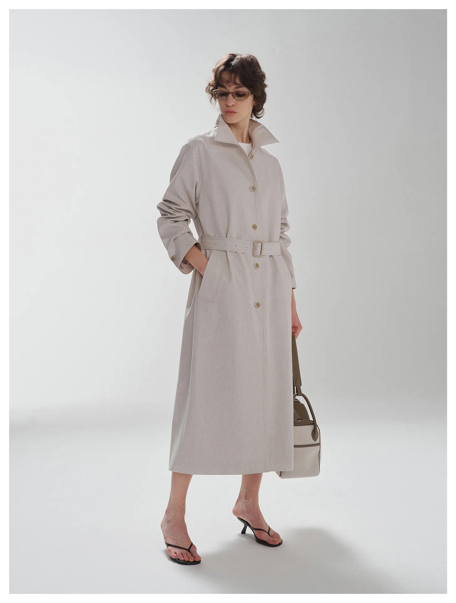 Women’s Belted Trench Coat, Loose Fit Lapel Collar Long Jacket for Fall & Winter - Image 5