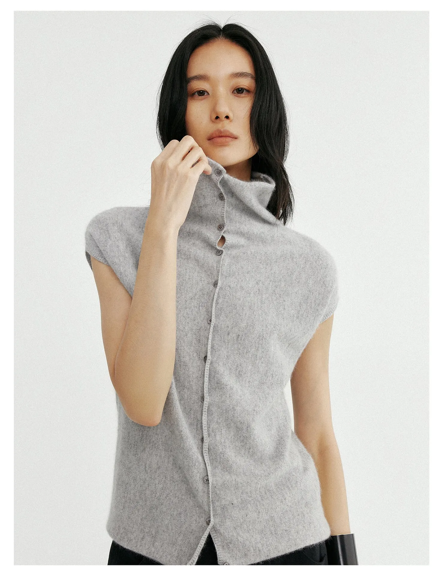 Women's Wool Knit Cardigan – Stand Collar Single-Breasted Sweater