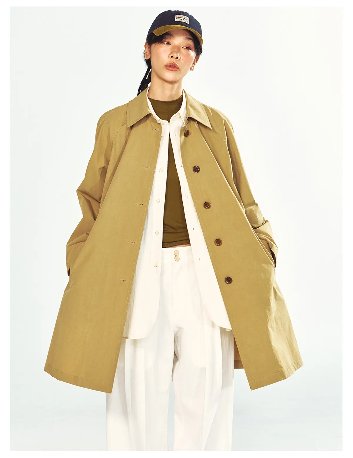 Women's Early Fall Lightweight Cotton Trench Coat, Single Breasted Long Sleeve Jacket, Soft Padded Casual Outerwear - Image 2