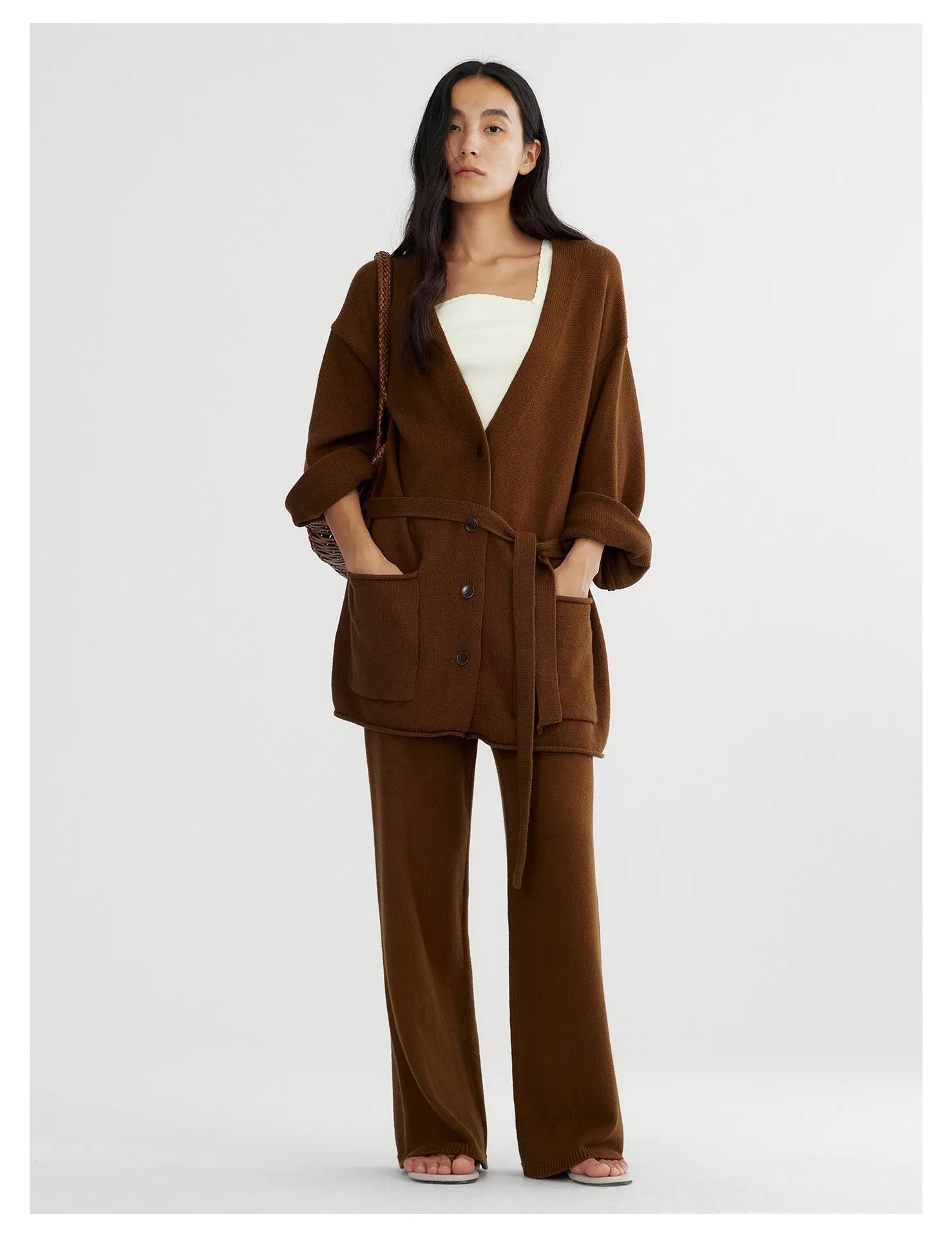 Women's V-Neck Tie-Front Knit Cardigan – Fall Lightweight Sweater