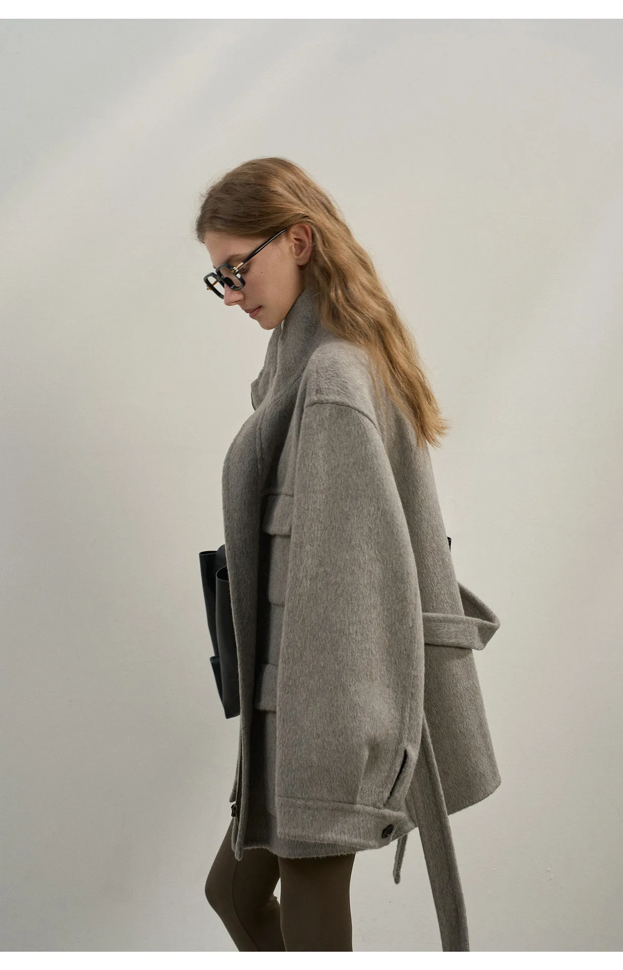 Women’s 100% Wool Jacket – Double Patch Pocket Belted Wool Coat Adjustable Waist Outerwear - Image 4