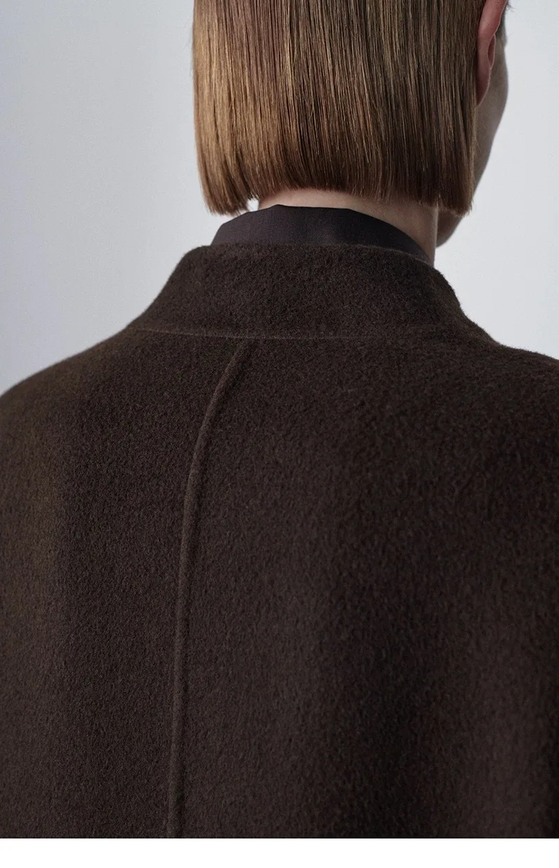 Women’s Cashmere Wool Double-Faced V-Neck Coat with Hidden Button Closure - Image 3