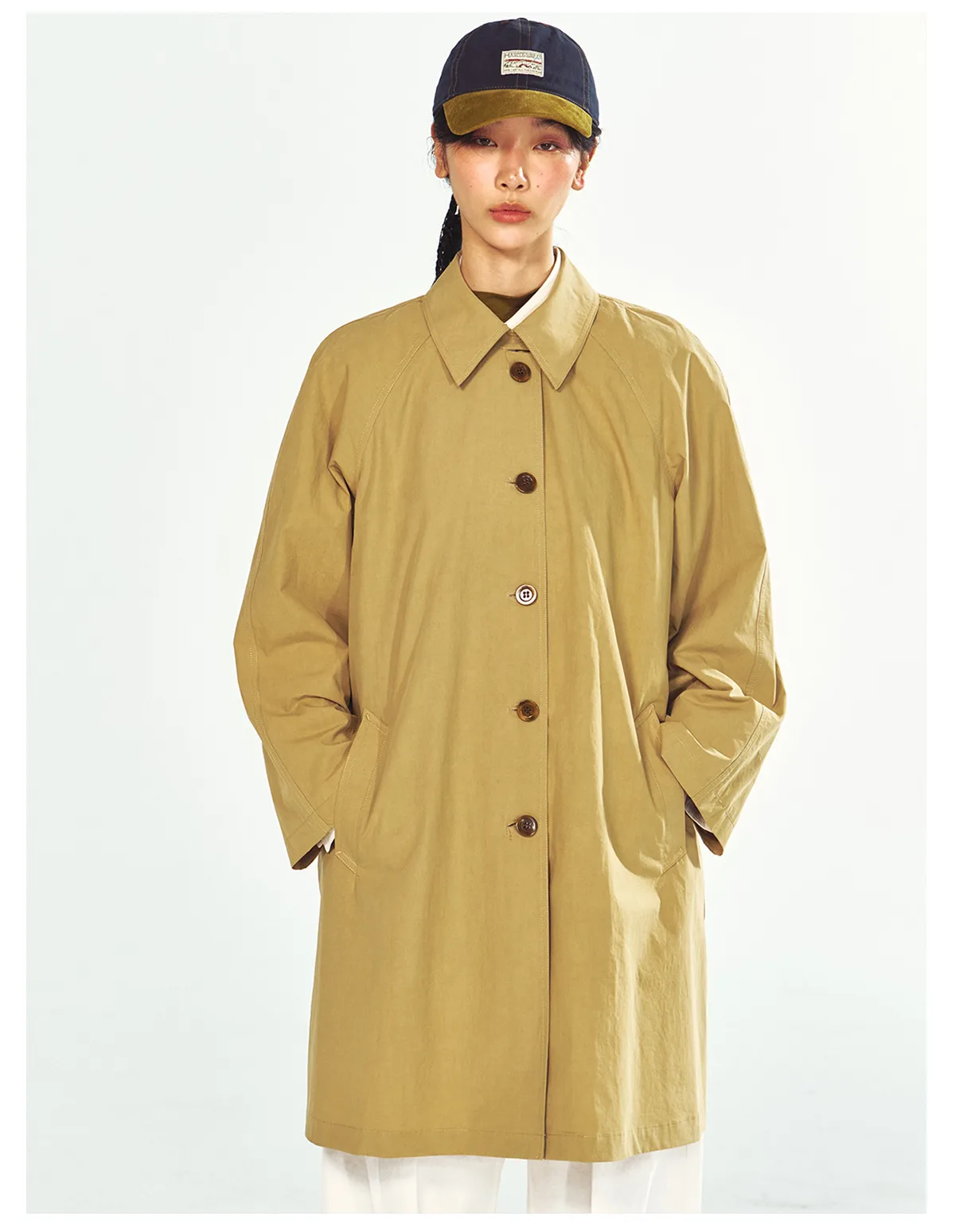 Women's Early Fall Lightweight Cotton Trench Coat, Single Breasted Long Sleeve Jacket, Soft Padded Casual Outerwear