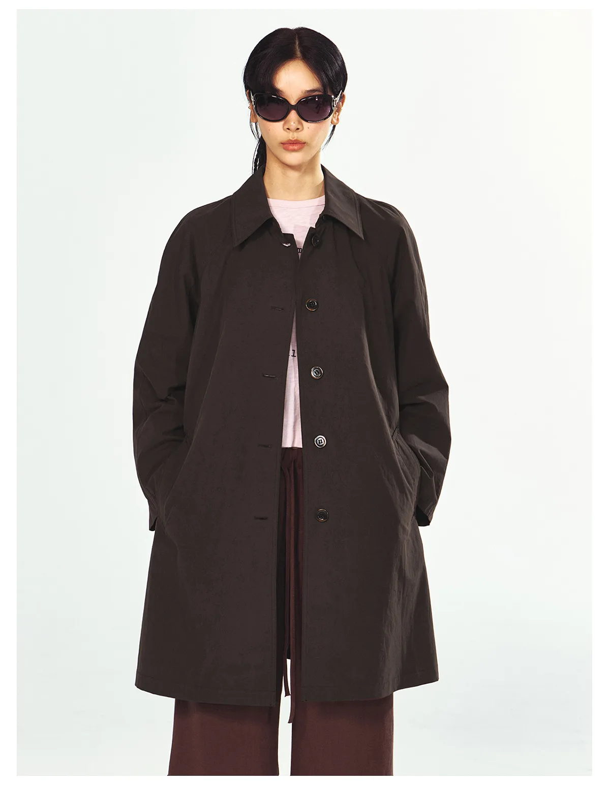 Women's Early Fall Lightweight Cotton Trench Coat, Single Breasted Long Sleeve Jacket, Soft Padded Casual Outerwear - Image 5