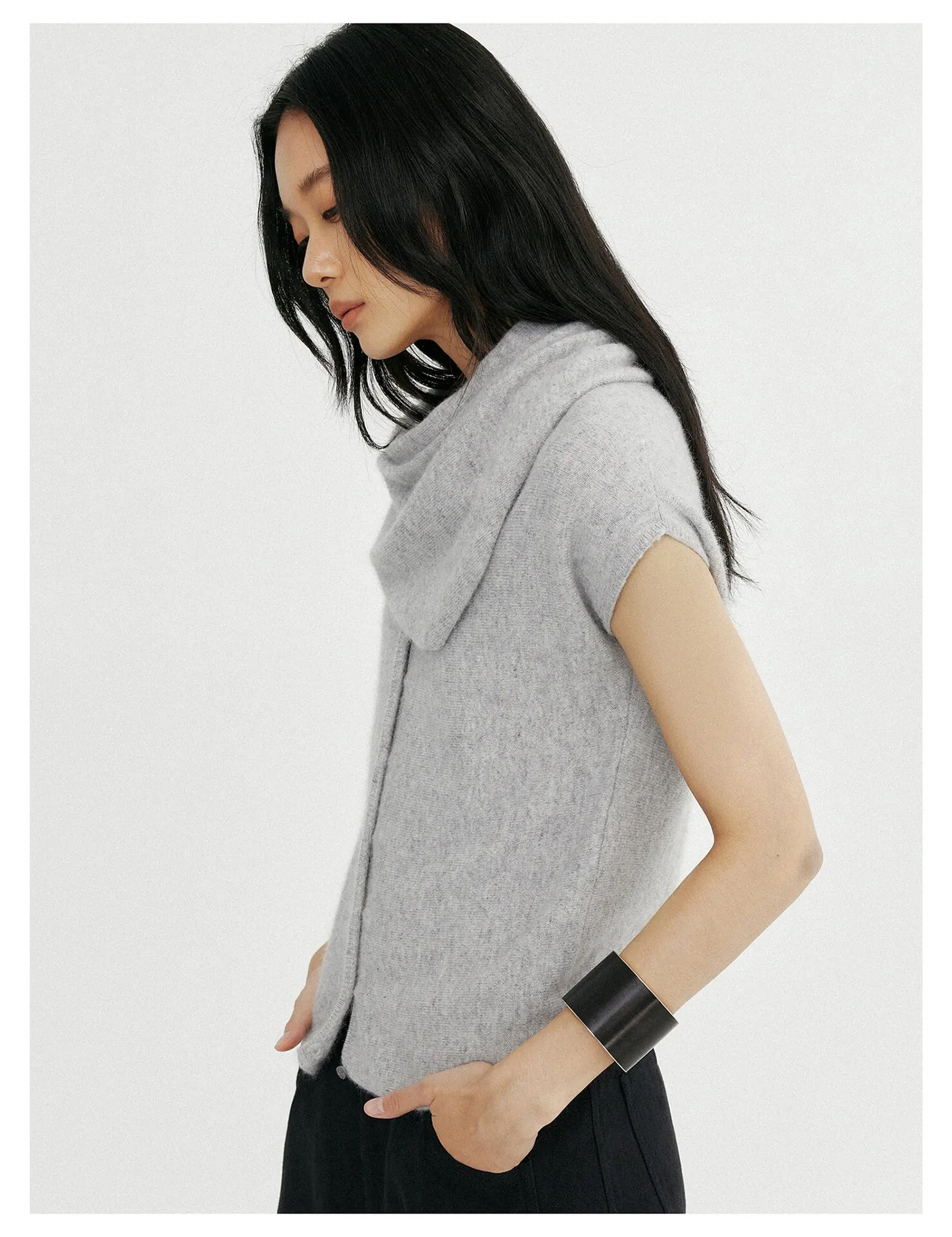 Women's Wool Knit Cardigan – Stand Collar Single-Breasted Sweater - Image 4
