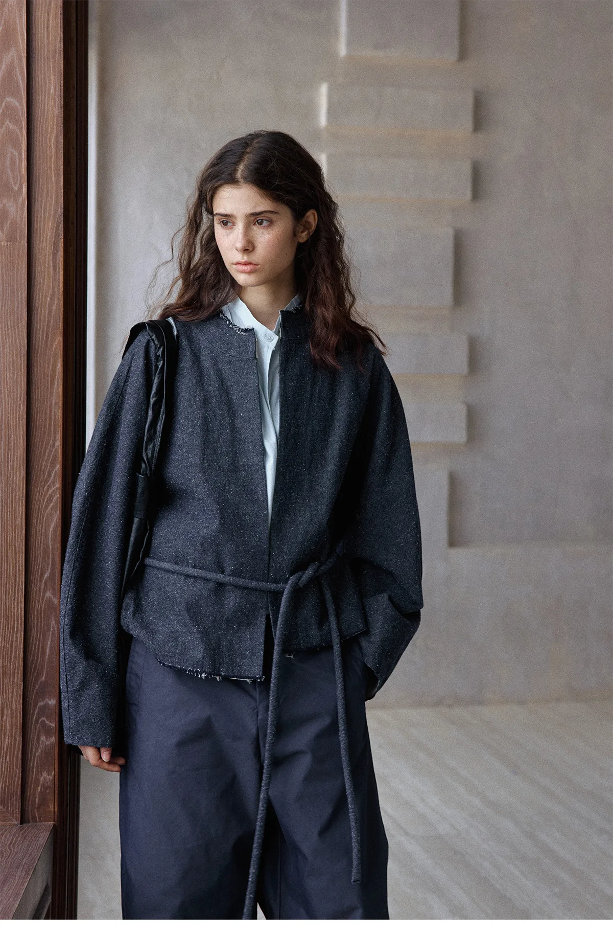 Women’s Cotton Linen Denim Jacket Cropped Long Sleeve Minimalist Casual Outerwear - Image 3
