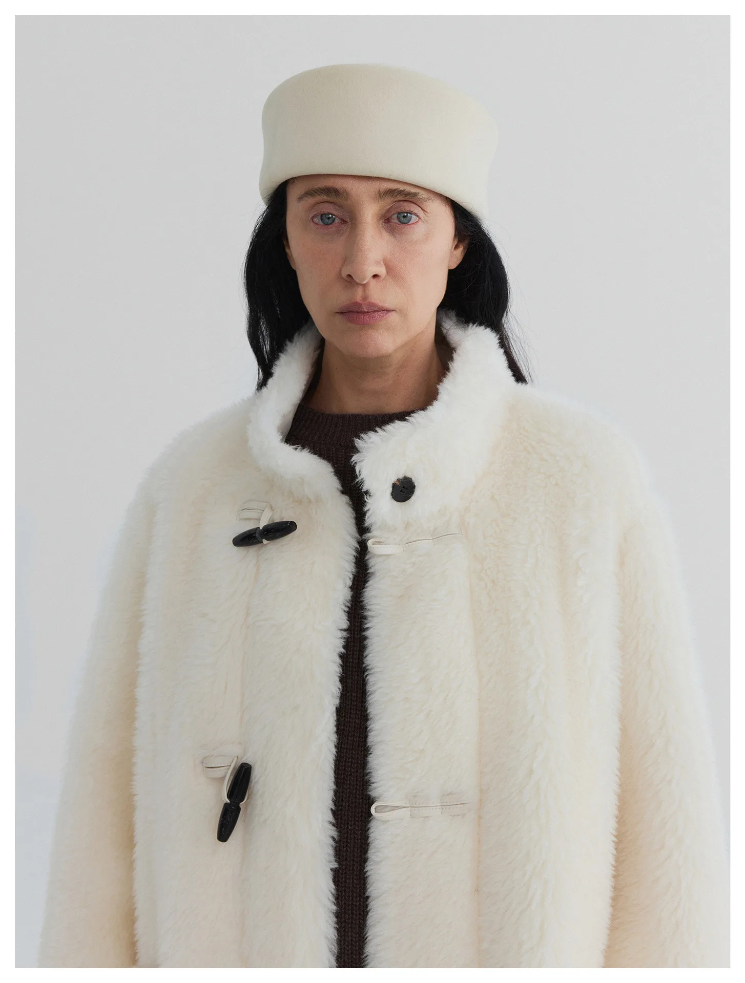 Women’s Horn Button Stand Collar Eco Fur Shearling Coat – Warm Winter Faux Fur Outerwear - Image 4