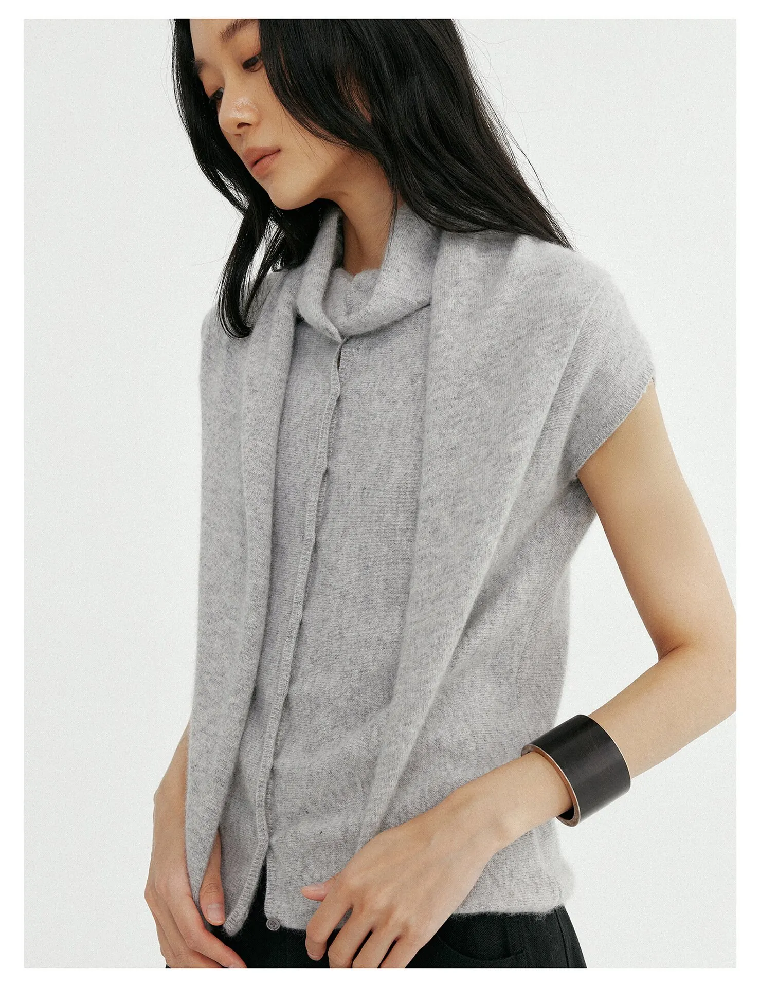 Women's Wool Knit Cardigan – Stand Collar Single-Breasted Sweater - Image 5