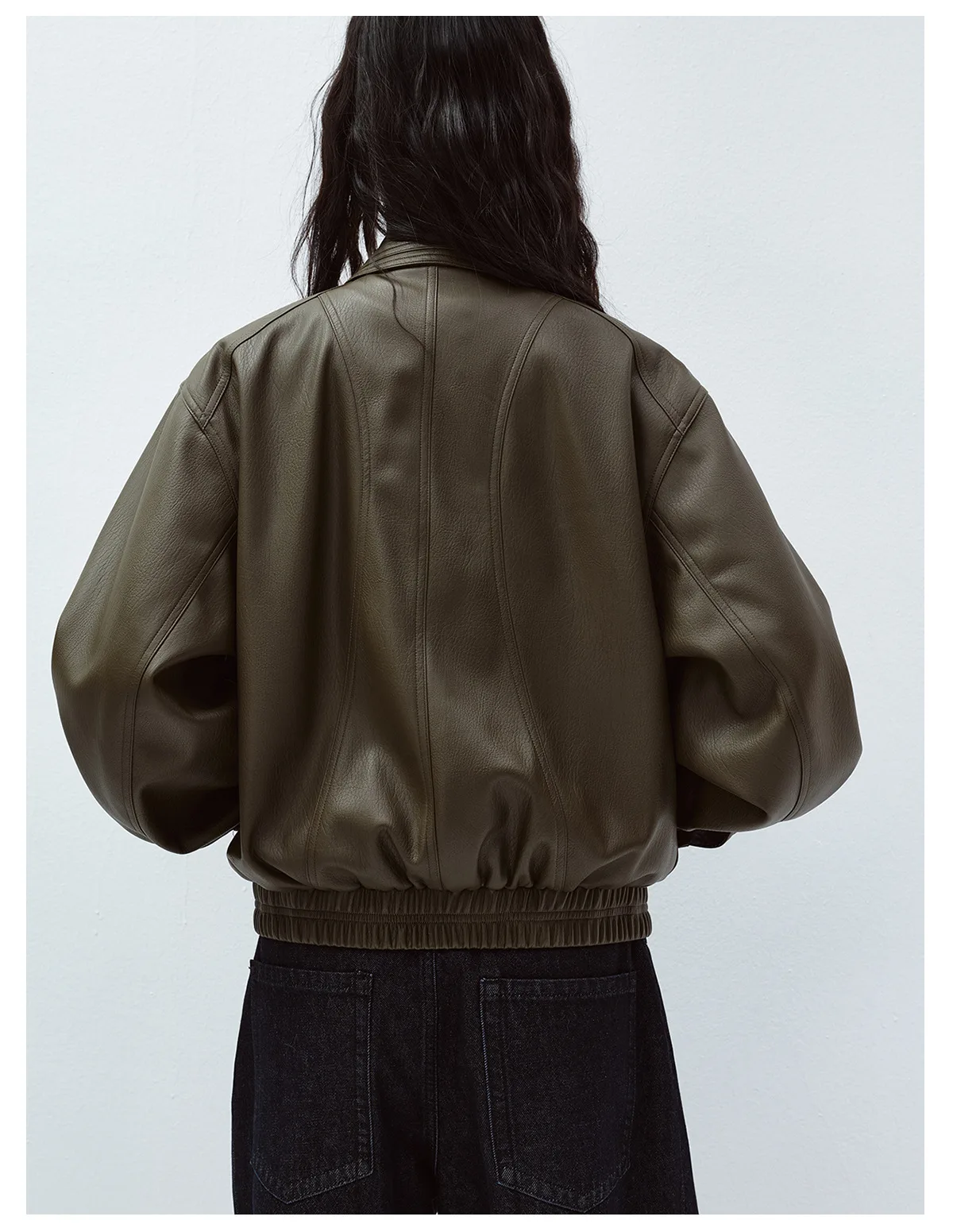 Women's Leather Jacket, Long Sleeve Lapel Collar Loose Fit Coat, Casual Oversized Motorcycle Outerwear - Image 4