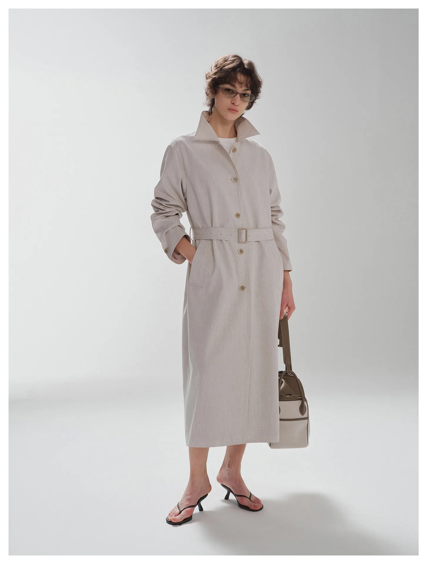 Women’s Belted Trench Coat, Loose Fit Lapel Collar Long Jacket for Fall & Winter - Image 2