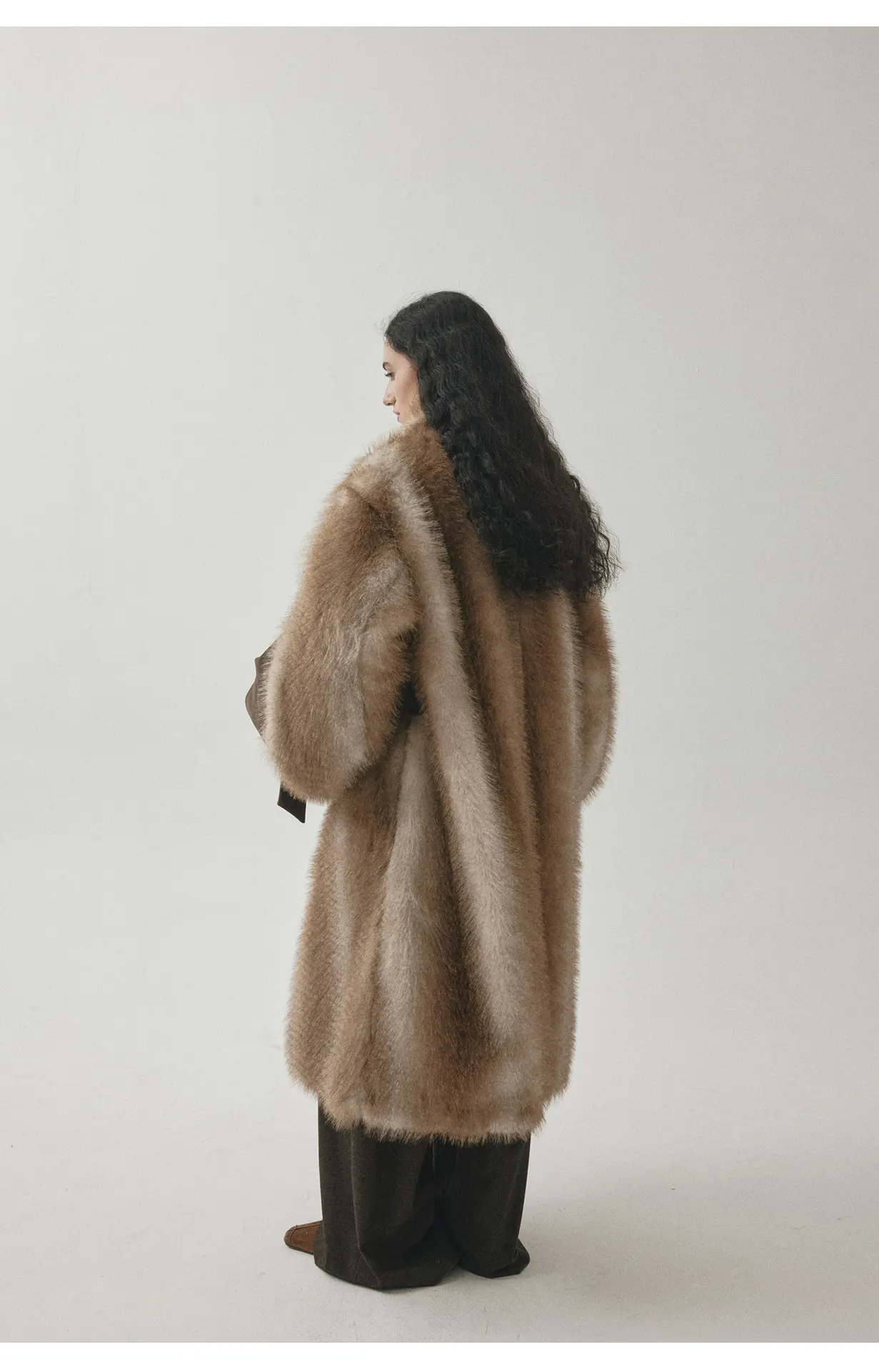Women’s Stand Collar Faux Fur Jacket – Long Structured Winter Coat with Toggle Button Closure - Image 4