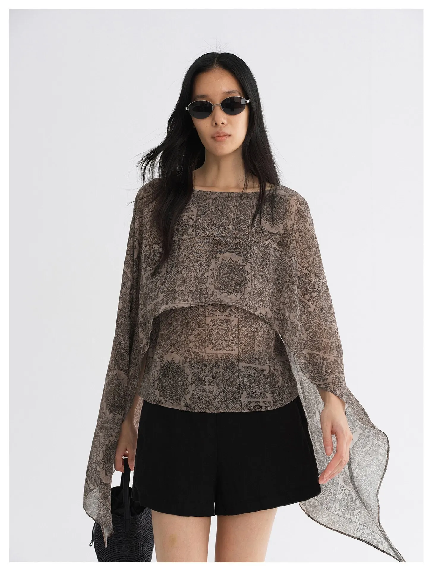 Women's Cupro Draped Crew Neck Top – Lightweight Long Sleeve Shirt