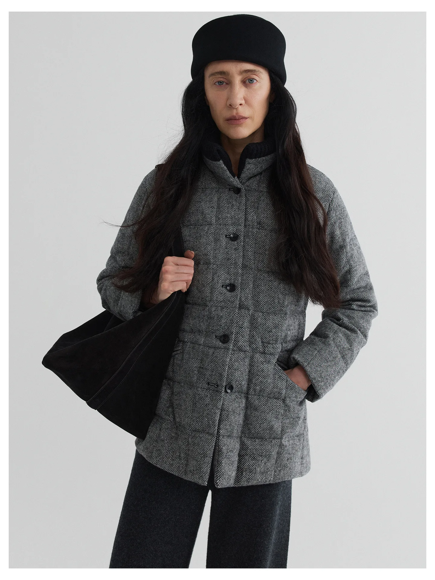 Women’s Color Block Wool Knit Collar 95% White Duck Down Puffer Jacket – Warm Winter Outerwear - Image 7