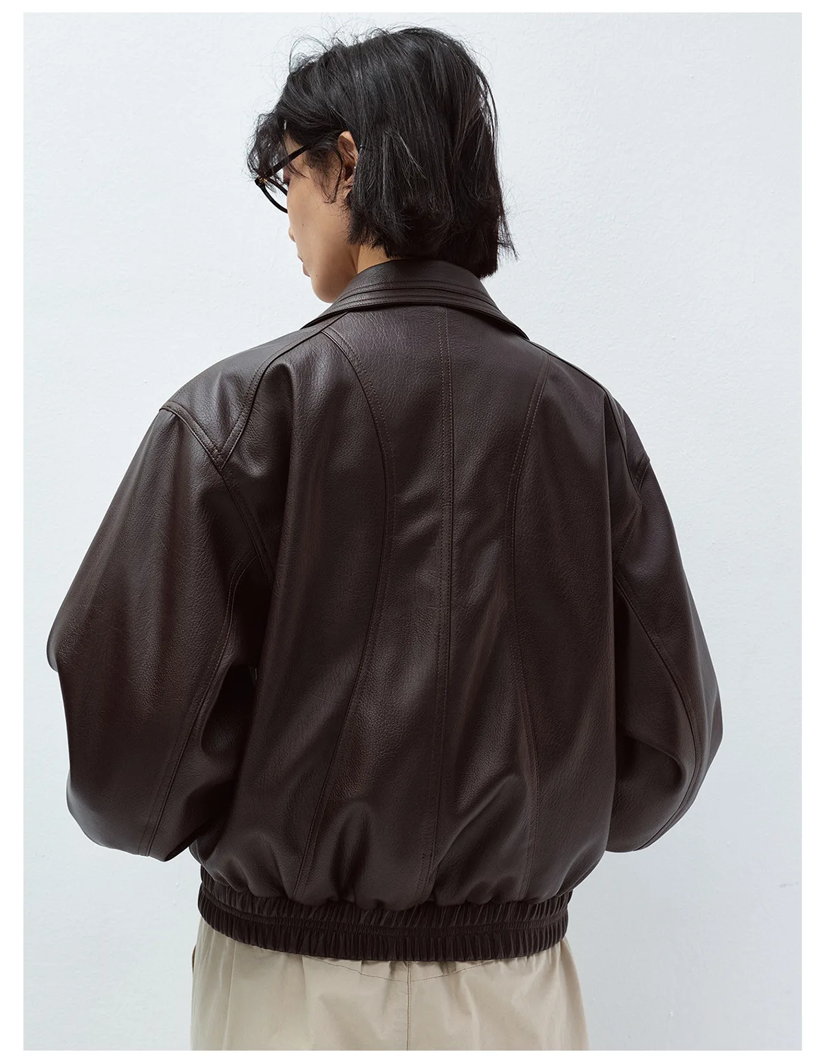 Women's Leather Jacket, Long Sleeve Lapel Collar Loose Fit Coat, Casual Oversized Motorcycle Outerwear - Image 9