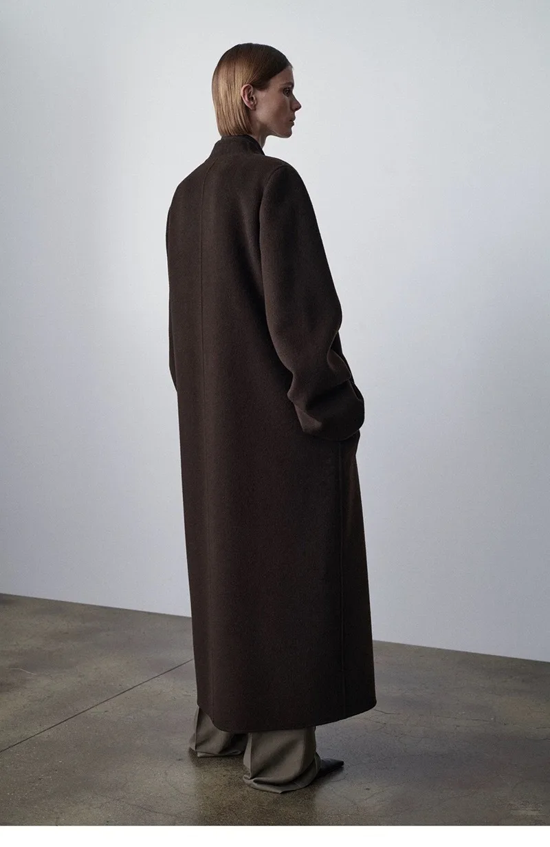 Women’s Cashmere Wool Double-Faced V-Neck Coat with Hidden Button Closure - Image 2