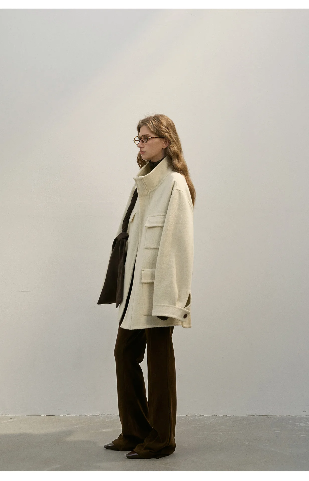 Women’s 100% Wool Jacket – Double Patch Pocket Belted Wool Coat Adjustable Waist Outerwear - Image 2