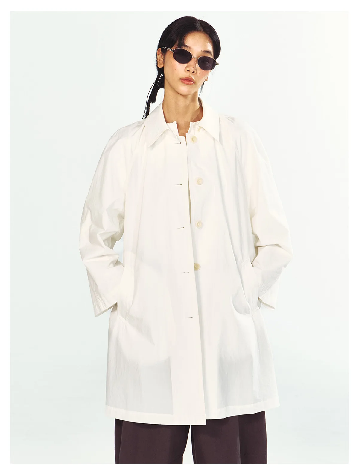 Women's Early Fall Lightweight Cotton Trench Coat, Single Breasted Long Sleeve Jacket, Soft Padded Casual Outerwear - Image 3