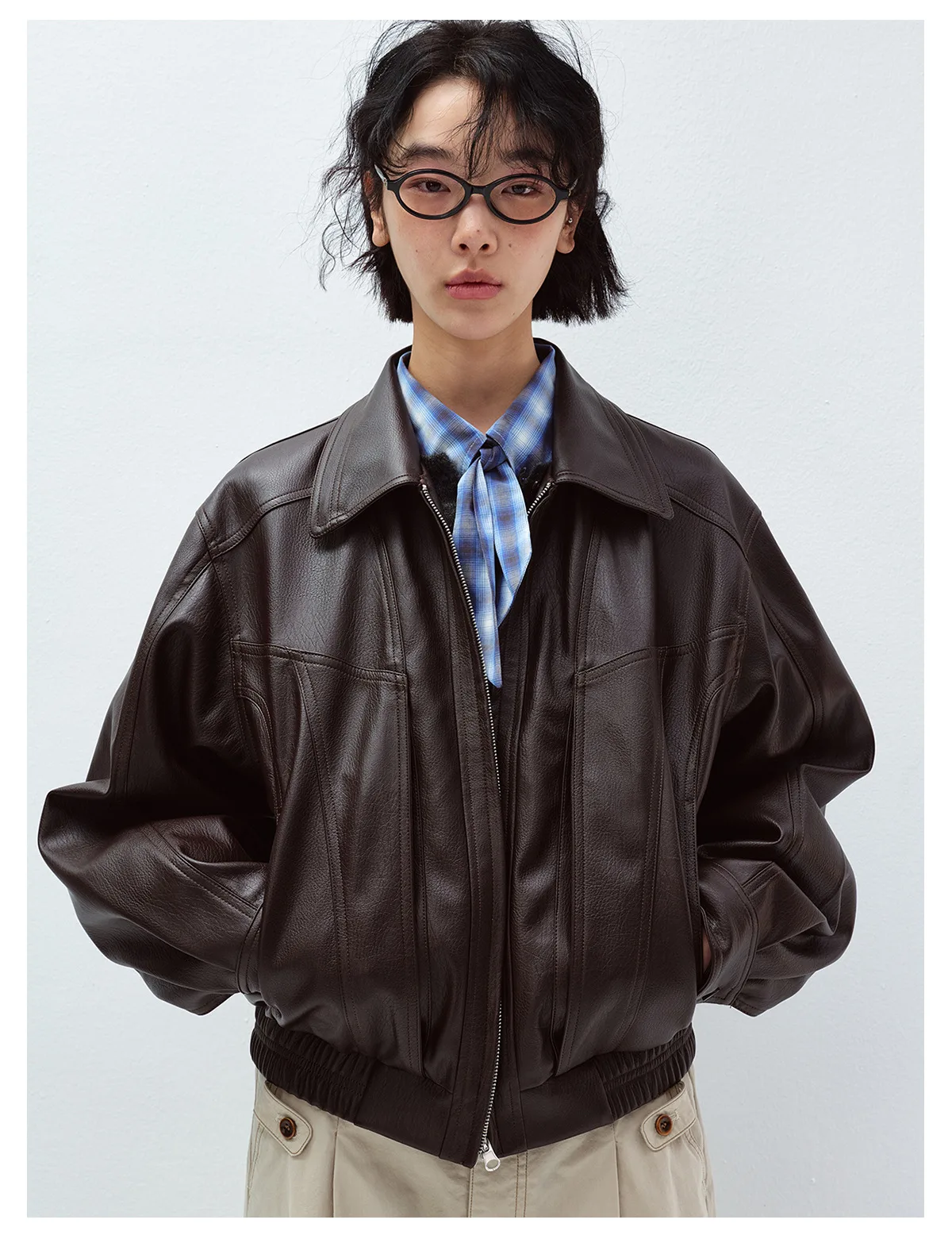 Women's Leather Jacket, Long Sleeve Lapel Collar Loose Fit Coat, Casual Oversized Motorcycle Outerwear - Image 5