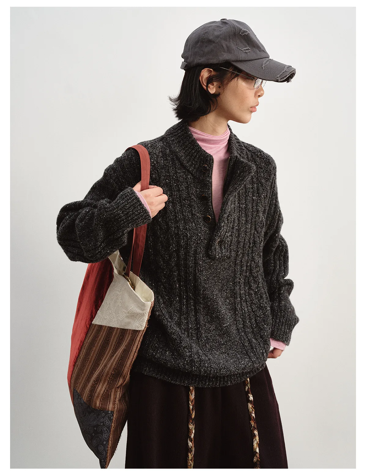 Women's Vintage Wool Blend Half Zip Sweater, Crew Neck Pullover Knit Top, Long Sleeve Casual Knitwear - Image 6