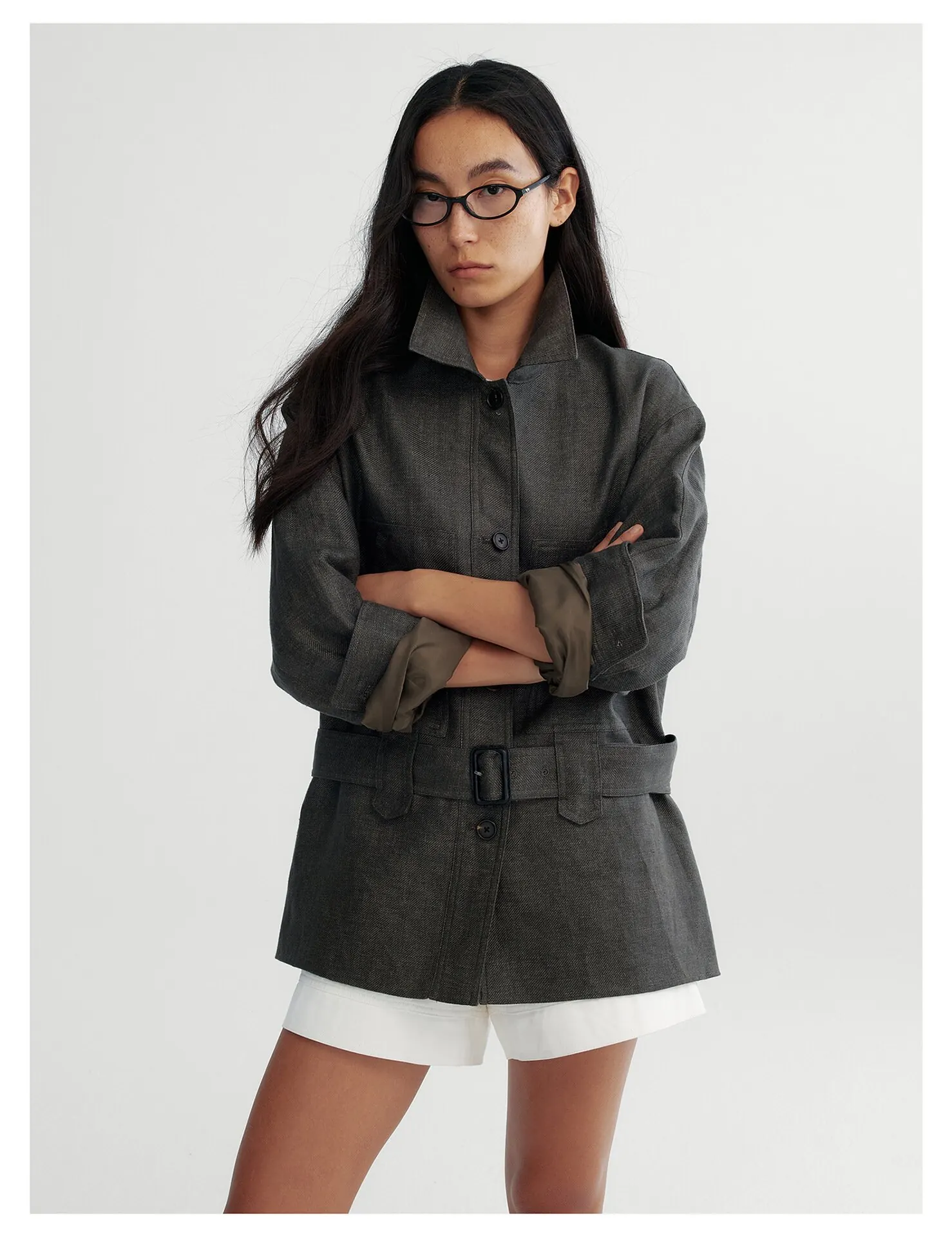 Women's Belted Linen Jacket – Relaxed Fit Single Breasted Lapel Blazer for Fall - Image 5
