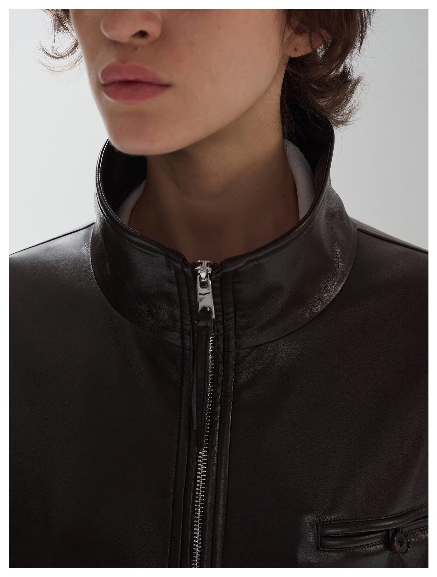 Women’s Stand Collar Leather Jacket – Oversized Zip Up Faux Leather Coat Casual Biker Jacket - Image 3
