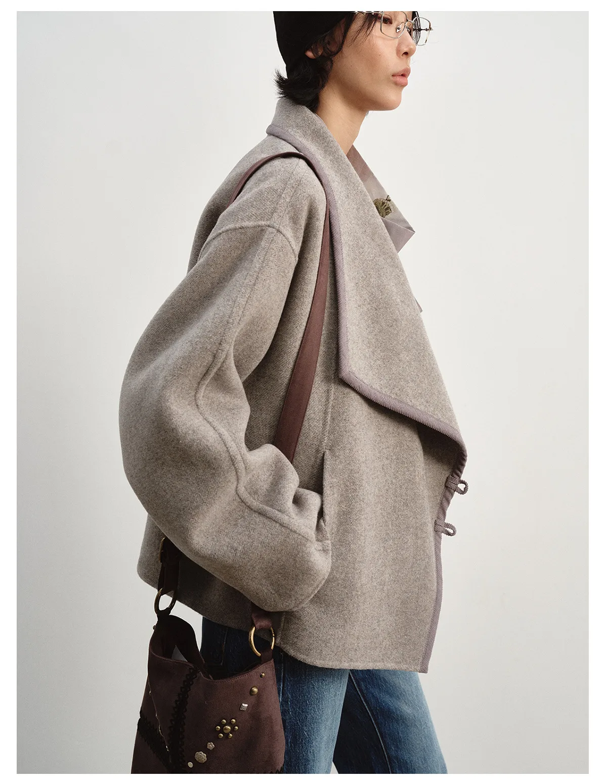 Women's Double Face Wool Coat, Single Breasted Lapel Collar Long Sleeve Warm Outerwear, Soft Comfortable Winter Jacket - Image 4
