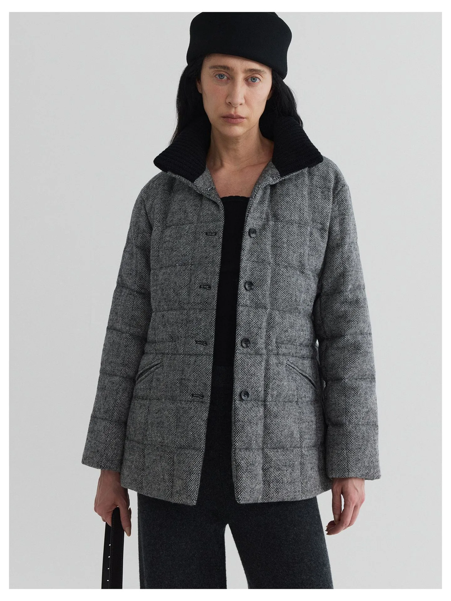 Women’s Color Block Wool Knit Collar 95% White Duck Down Puffer Jacket – Warm Winter Outerwear - Image 4