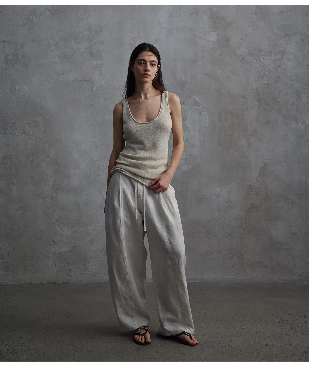 Women's Linen Lyocell Casual Pants Soft Textured Drawstring Waist Summer Trousers - Image 3