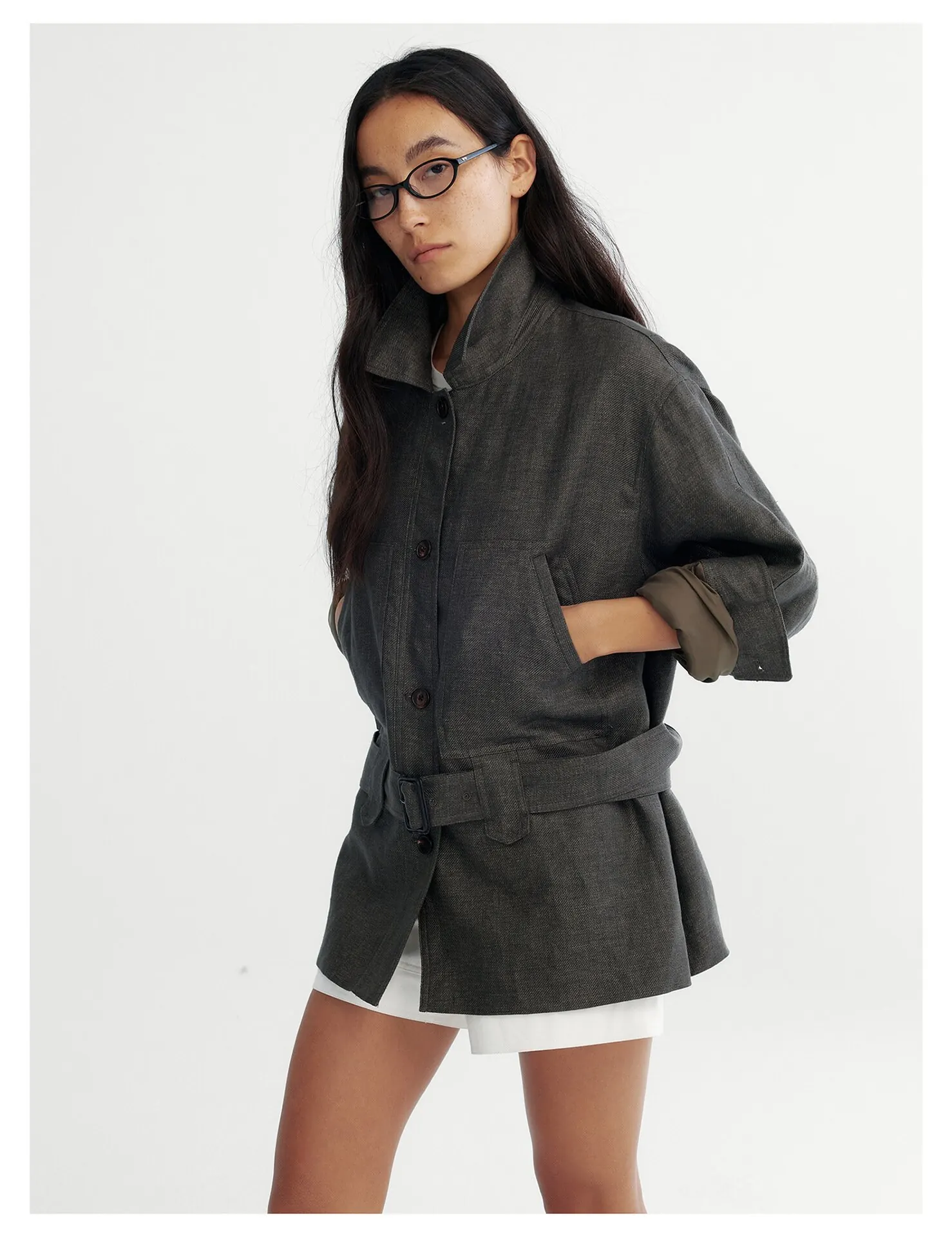 Women's Belted Linen Jacket – Relaxed Fit Single Breasted Lapel Blazer for Fall - Image 3
