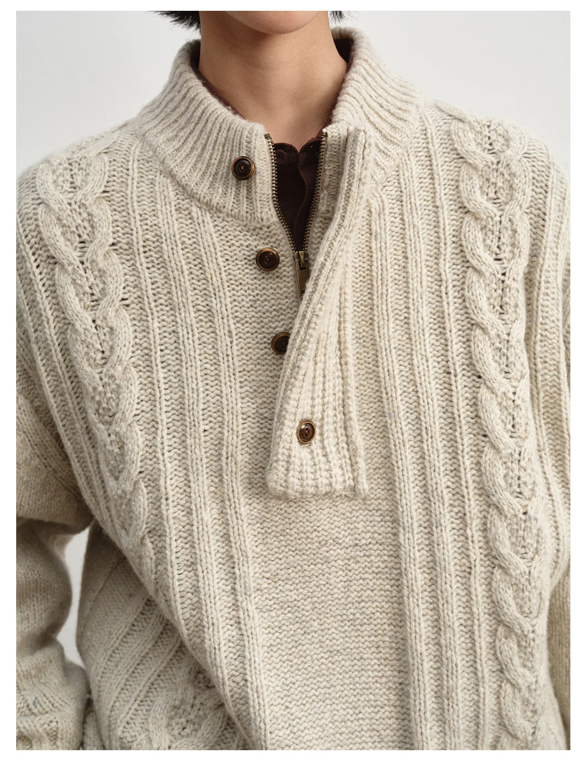 Women's Vintage Wool Blend Half Zip Sweater, Crew Neck Pullover Knit Top, Long Sleeve Casual Knitwear - Image 5