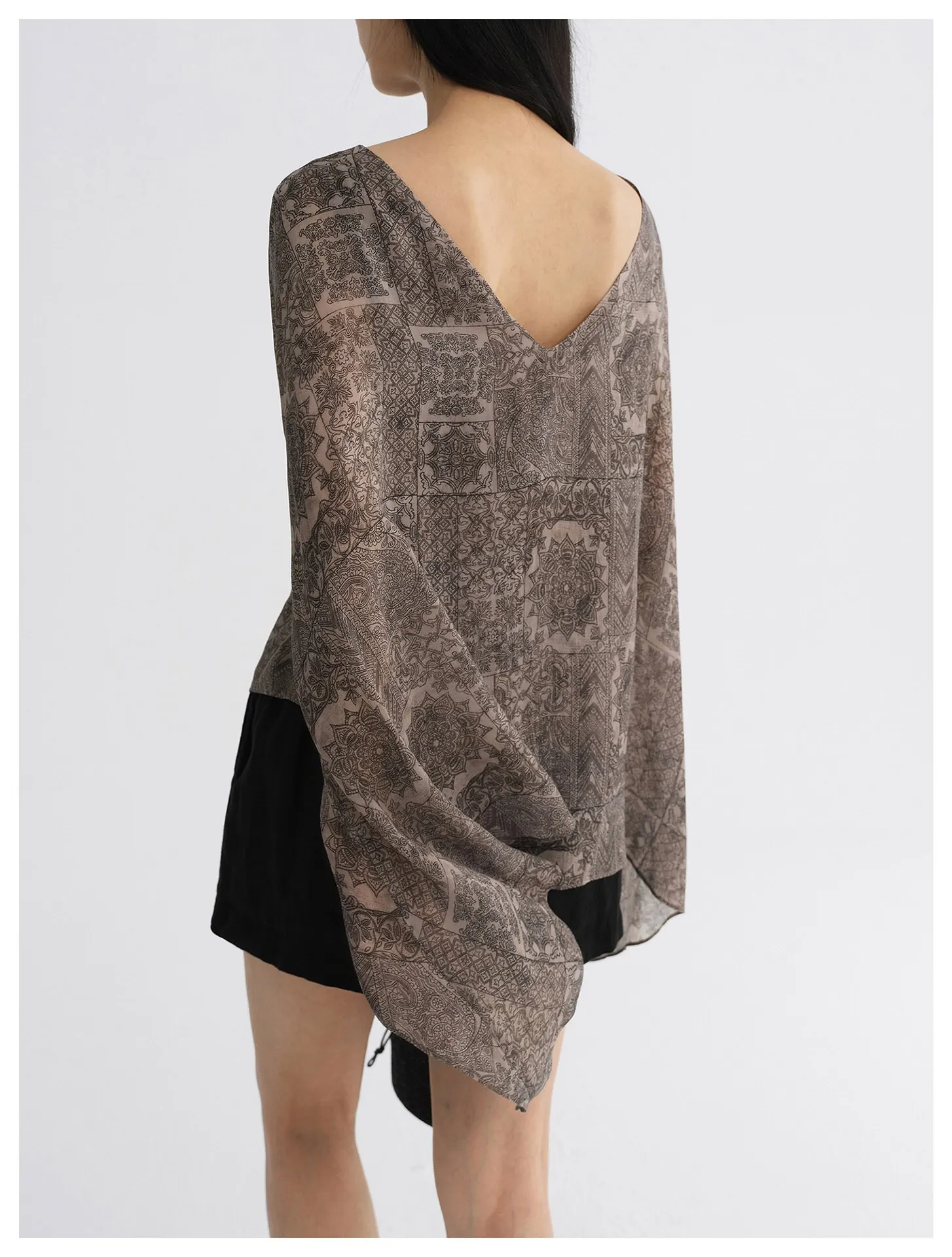 Women's Cupro Draped Crew Neck Top – Lightweight Long Sleeve Shirt - Image 3