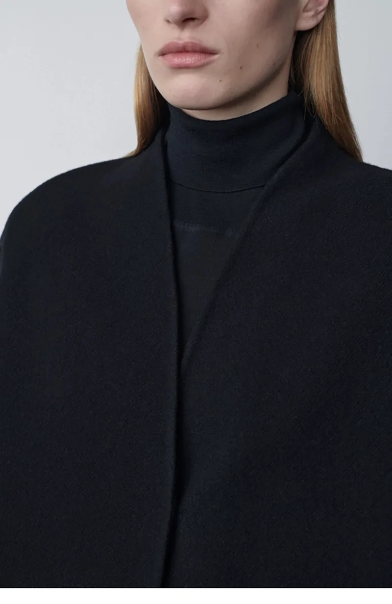 Women’s Cashmere Wool Double-Faced V-Neck Coat with Hidden Button Closure - Image 5
