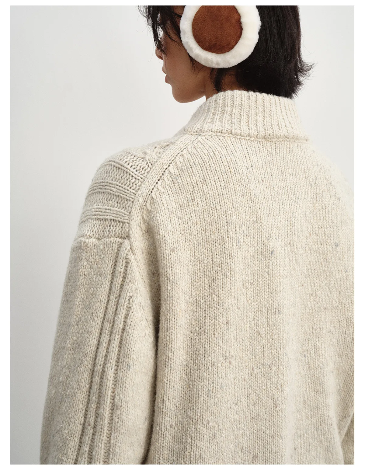 Women's Vintage Wool Blend Half Zip Sweater, Crew Neck Pullover Knit Top, Long Sleeve Casual Knitwear - Image 3