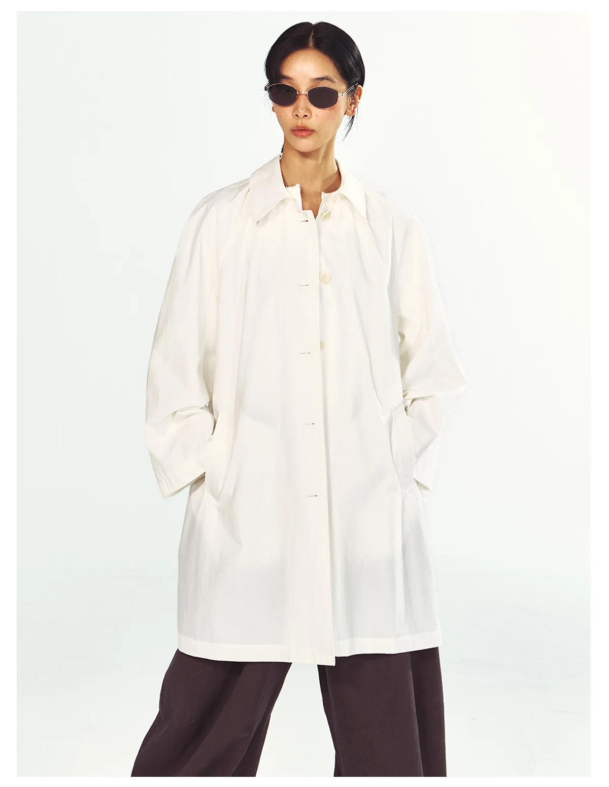 Women's Early Fall Lightweight Cotton Trench Coat, Single Breasted Long Sleeve Jacket, Soft Padded Casual Outerwear - Image 4