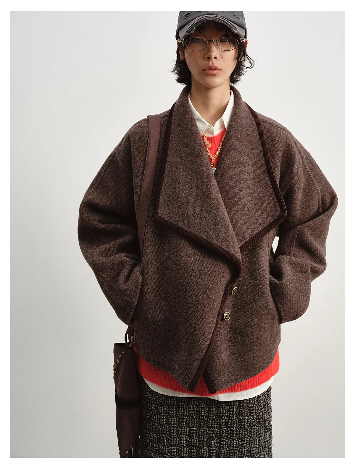 Women's Double Face Wool Coat, Single Breasted Lapel Collar Long Sleeve Warm Outerwear, Soft Comfortable Winter Jacket