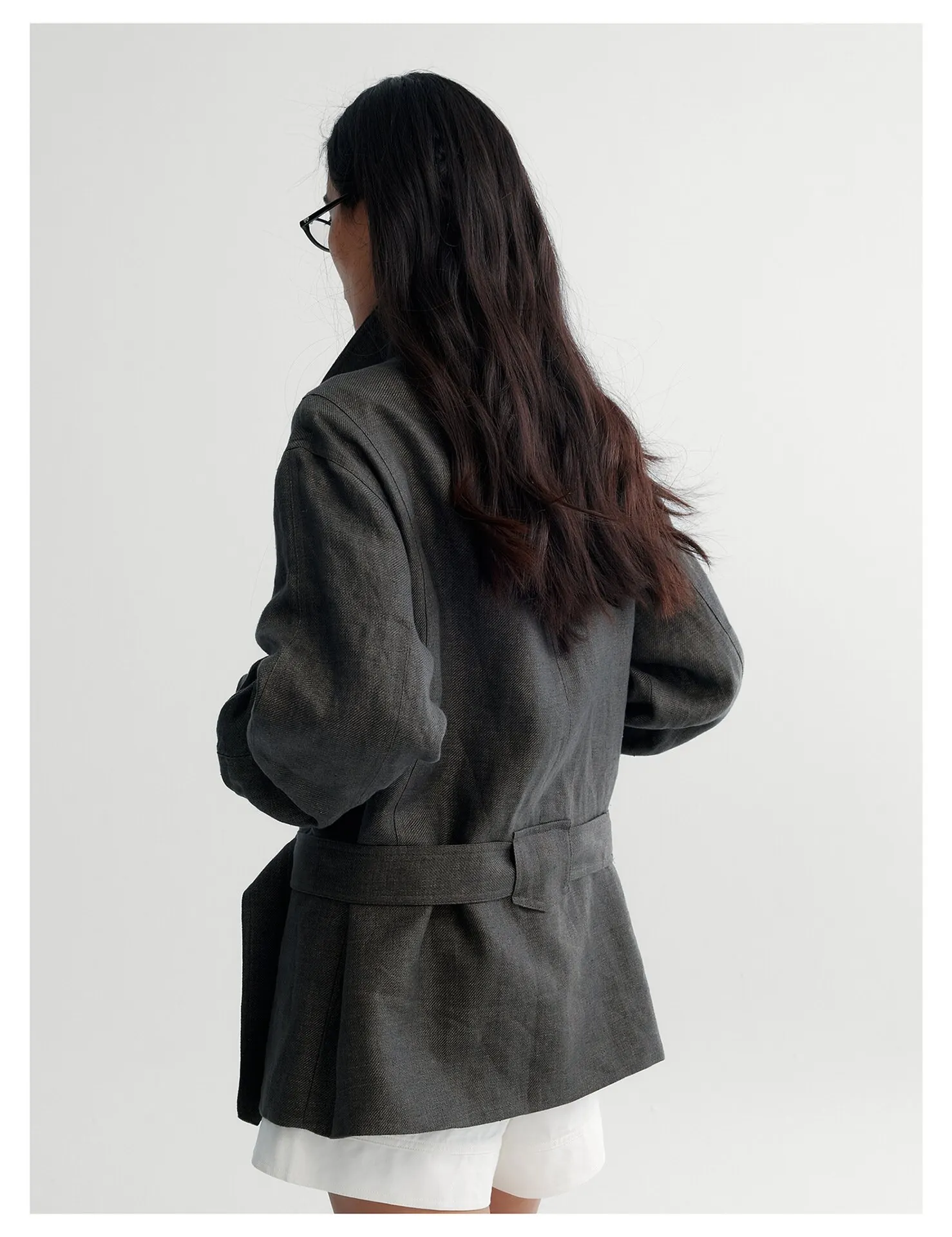 Women's Belted Linen Jacket – Relaxed Fit Single Breasted Lapel Blazer for Fall - Image 6